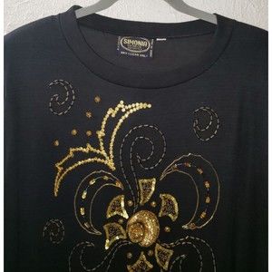 Simonia Sz M Women's Sequined Beaded Sweatshirt Shirt Long Sleeve Wearable Art